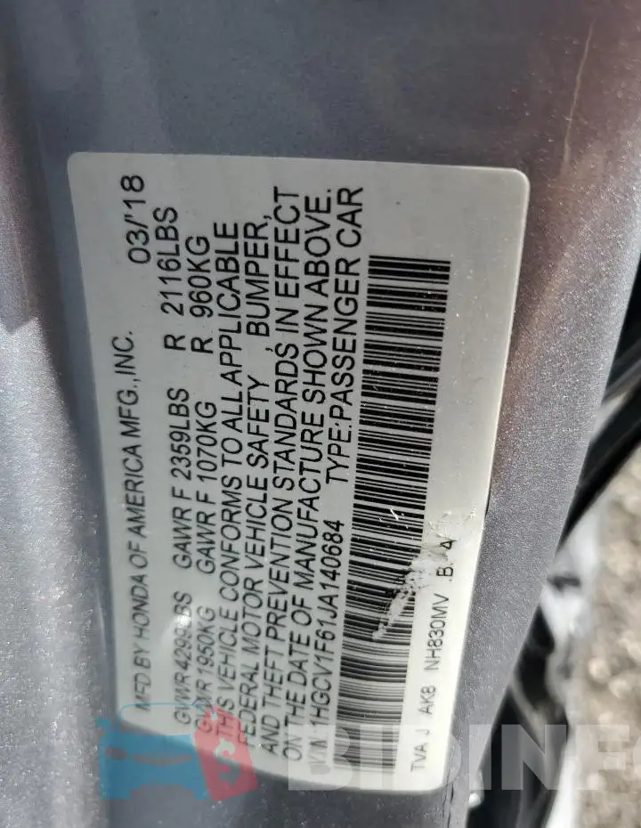 1HGCV1F61JA140684 Photo# 12