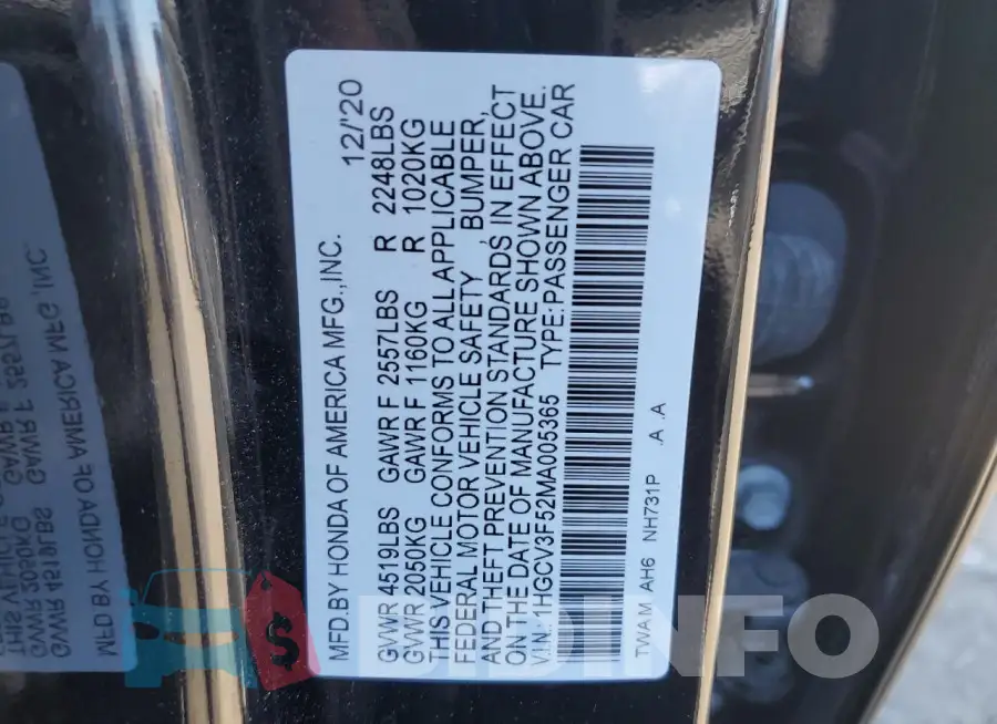 1HGCV3F52MA005365 Photo# 12