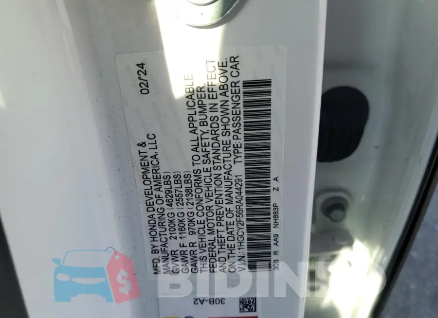 1HGCY2F56RA044291 Photo# 12