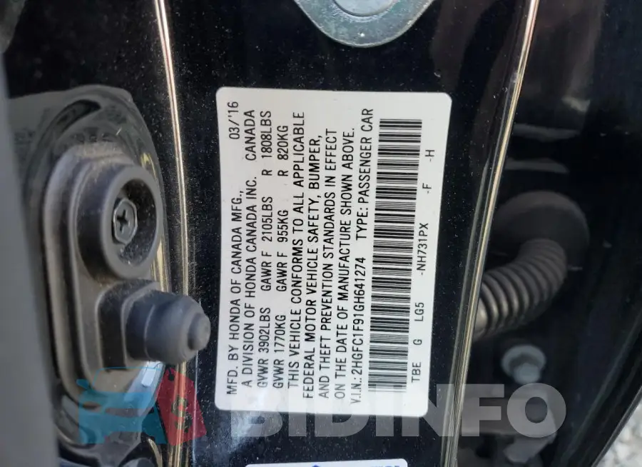 2HGFC1F91GH641274 Photo# 13