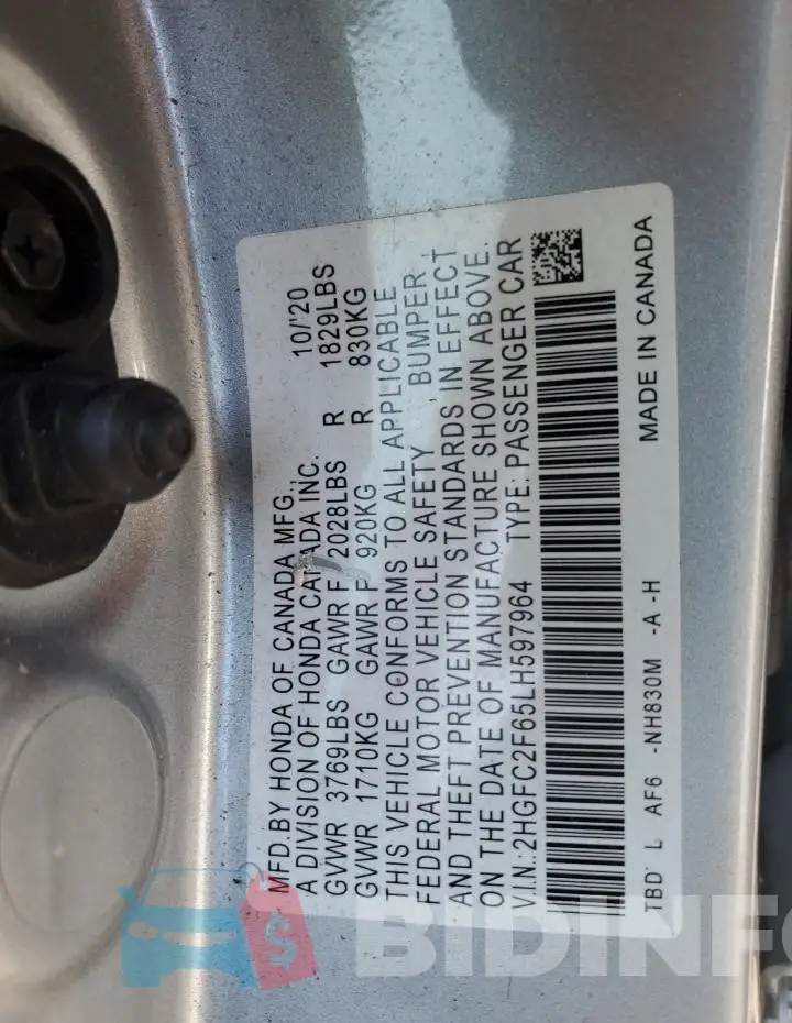 2HGFC2F65LH597964 Photo# 12