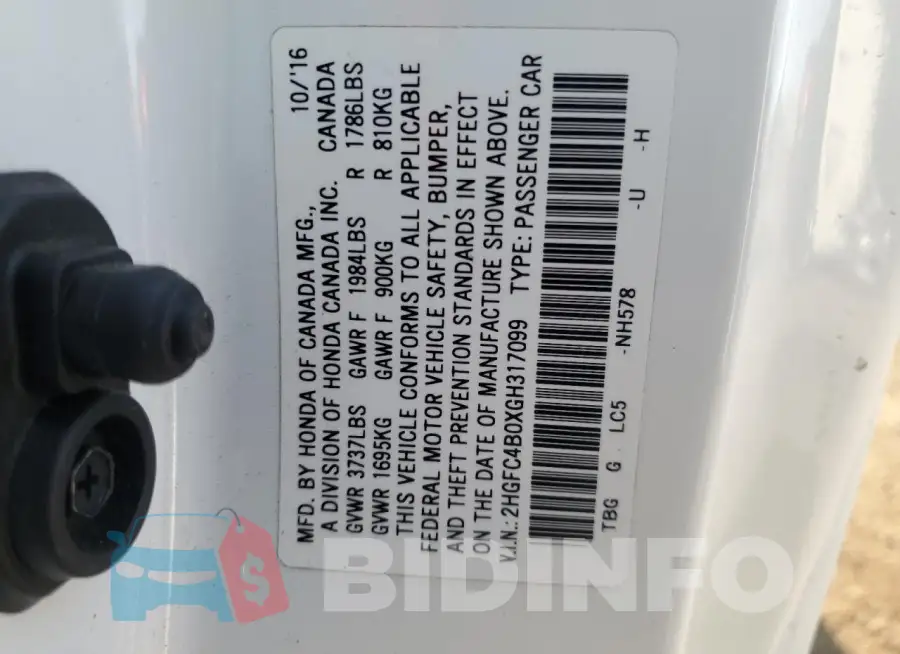 2HGFC4B0XGH317099 Photo# 12