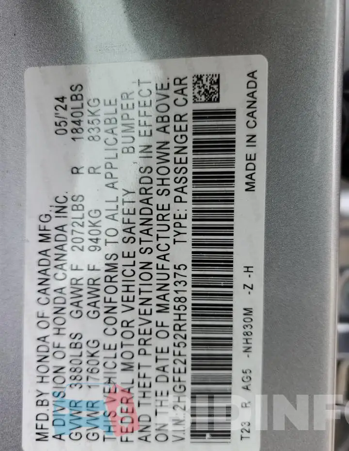 2HGFE2F52RH581375 Photo# 13
