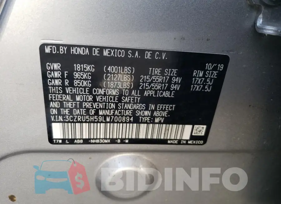 3CZRU5H59LM700894 Photo# 13