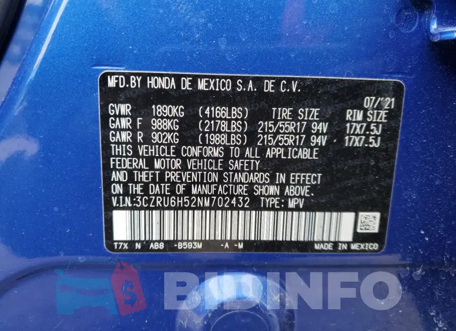 3CZRU6H52NM702432 Photo# 14
