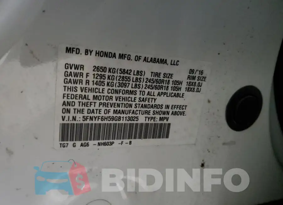 5FNYF6H59GB113025 Photo# 13