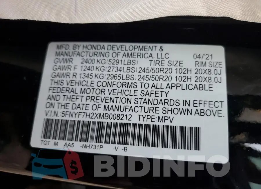 5FNYF7H2XMB008212 Photo# 13