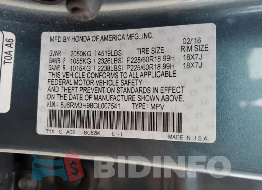 5J6RM3H98GL007541 Photo# 13