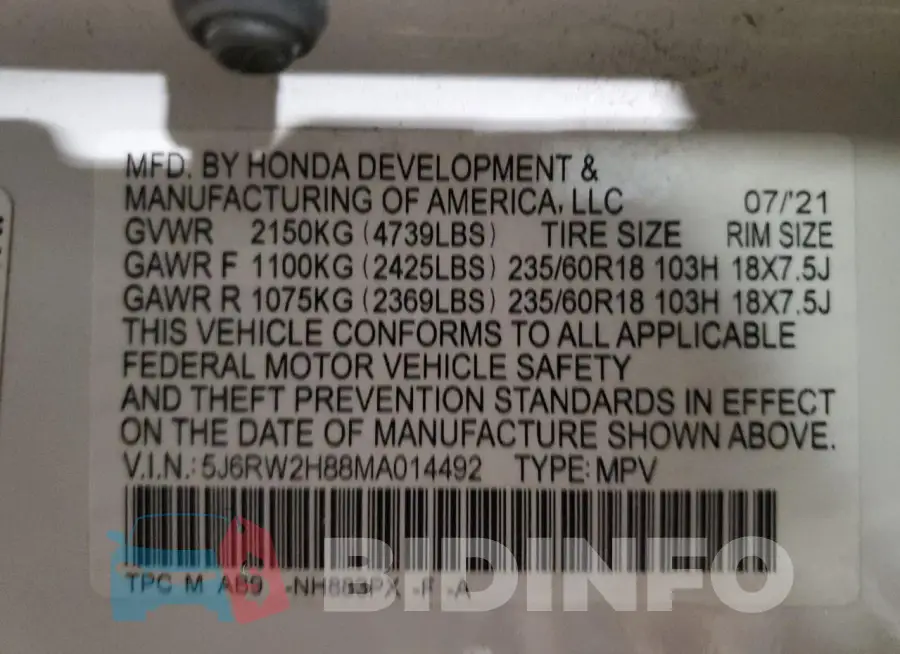 5J6RW2H88MA014492 Photo# 13