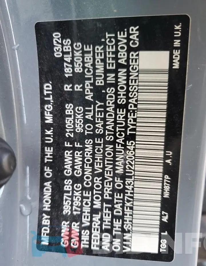 SHHFK7H43LU220645 Photo# 12