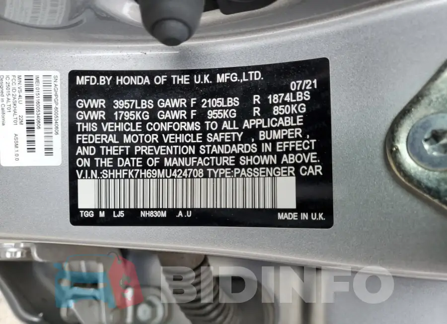 SHHFK7H69MU424708 Photo# 13