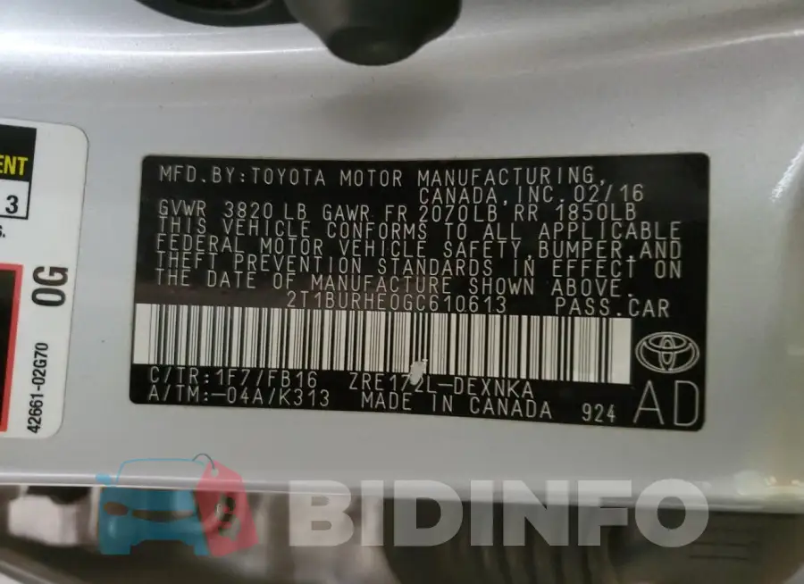 2T1BURHE0GC610613 Photo# 12