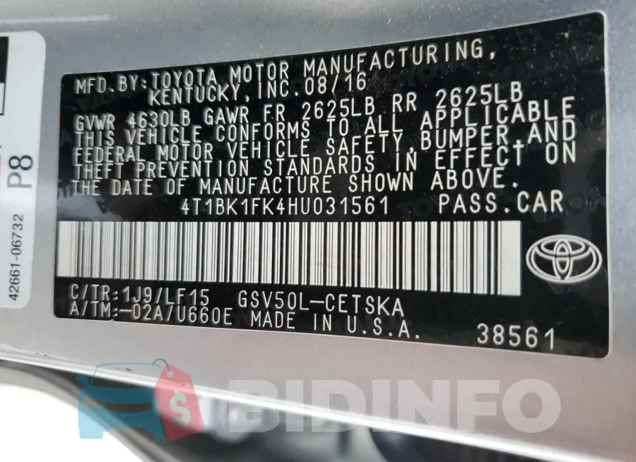 4T1BK1FK4HU031561 Photo# 12