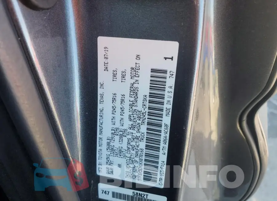 5TFSX5EN1KX070168 Photo# 12