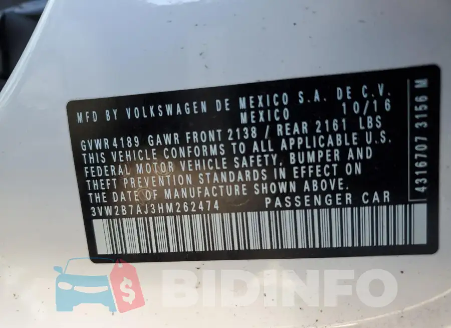 3VW2B7AJ3HM262474 Photo# 12