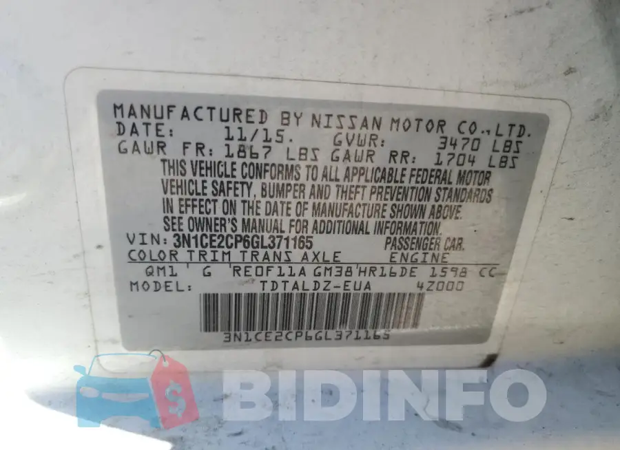 3N1CE2CP6GL371165 Photo# 12