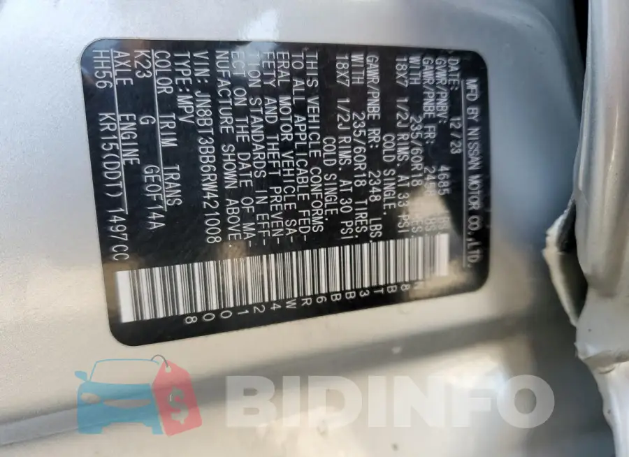 JN8BT3BB6RW421008 Photo# 14