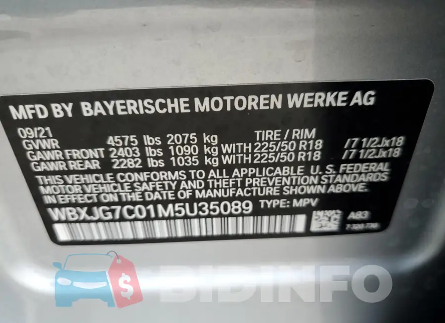 WBXJG7C01M5U35089 Photo# 14