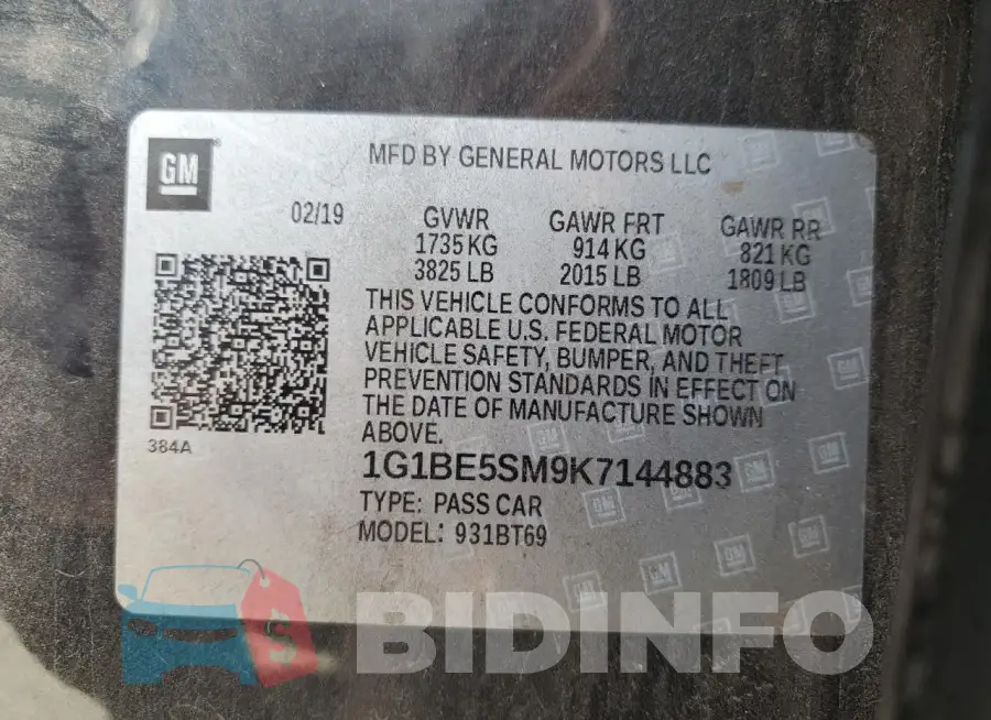 1G1BE5SM9K7144883 Photo# 12