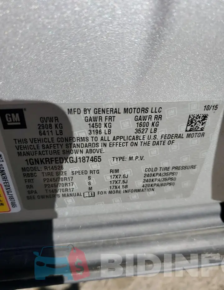 1GNKRFEDXGJ187465 Photo# 12