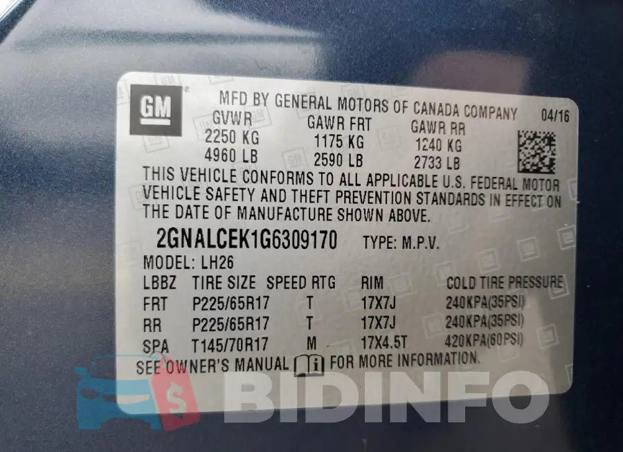 2GNALCEK1G6309170 Photo# 13