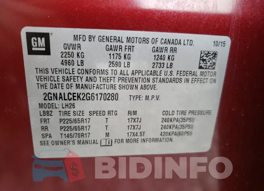 2GNALCEK2G6170280 Photo# 14