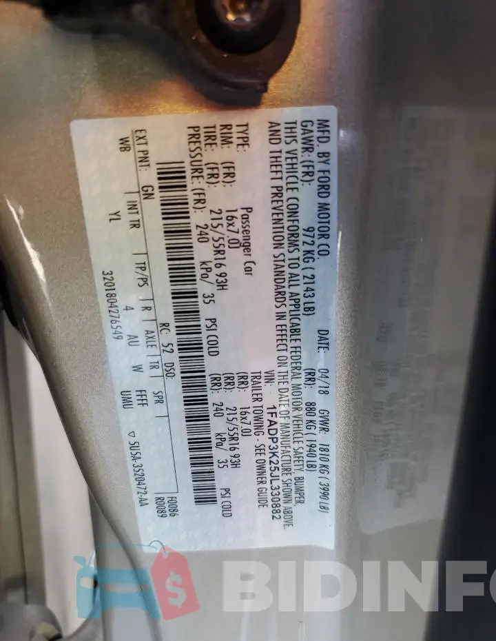 1FADP3K25JL330882 Photo# 13