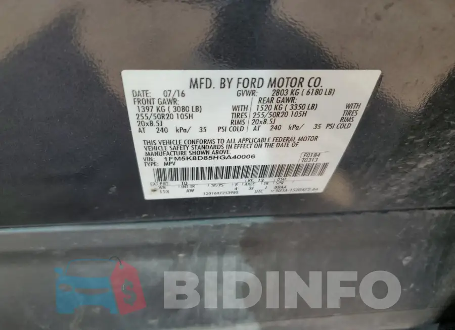1FM5K8D85HGA40006 Photo# 13