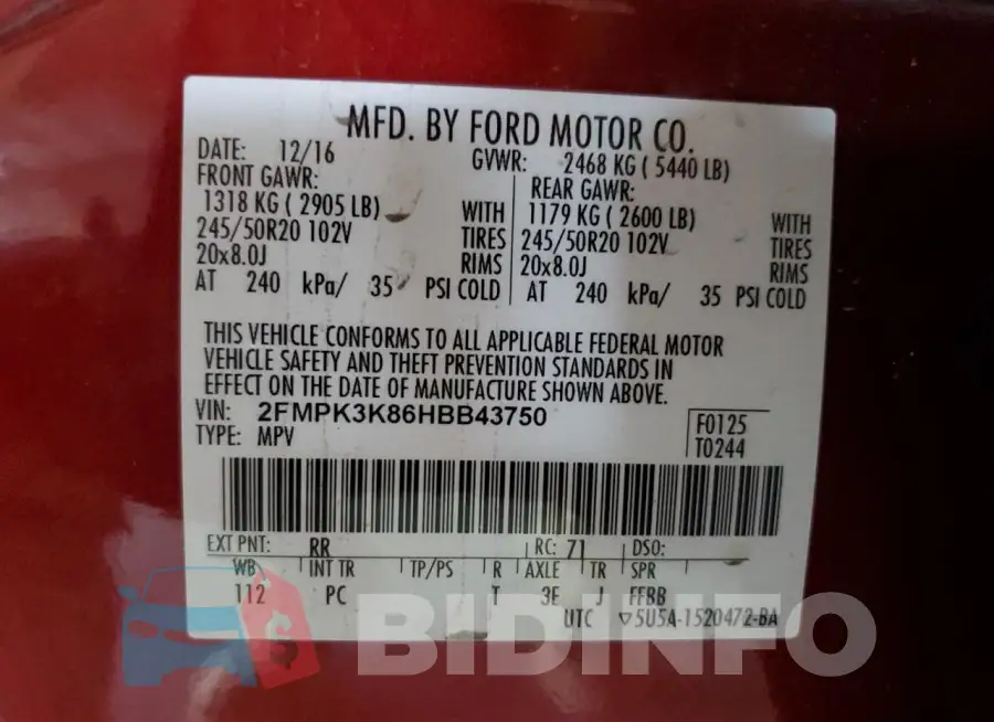 2FMPK3K86HBB43750 Photo# 13