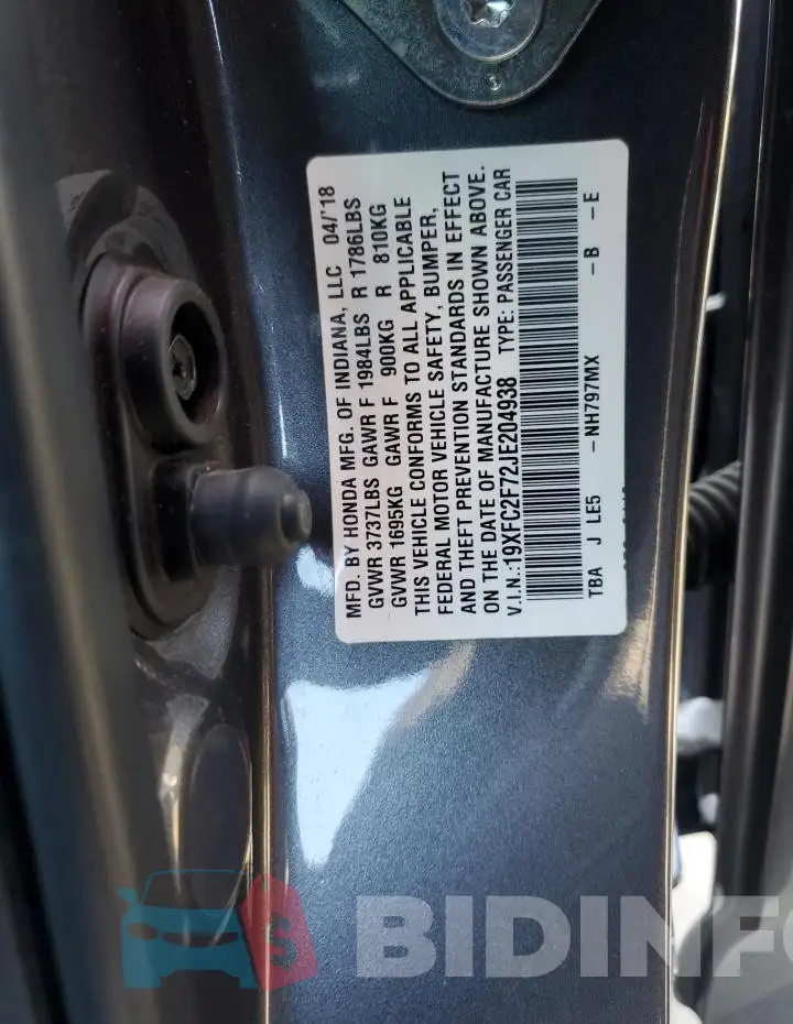 19XFC2F72JE204938 Photo# 13