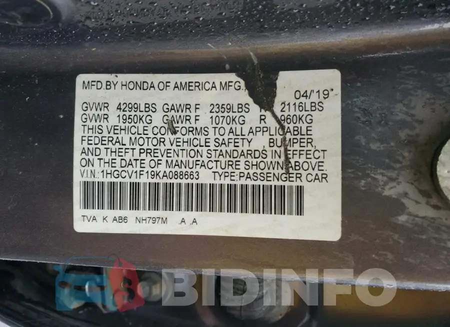 1HGCV1F19KA088663 Photo# 12