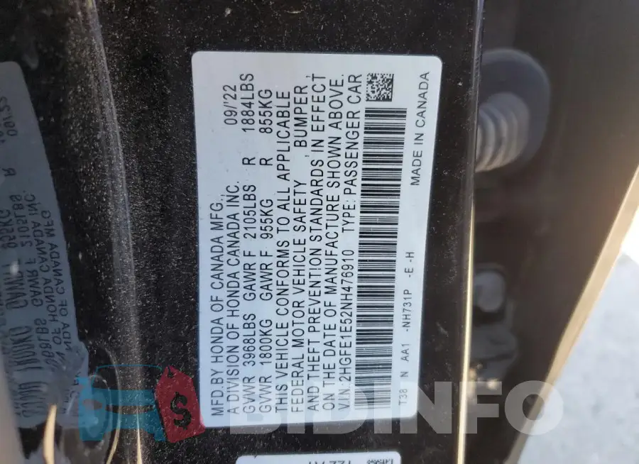 2HGFE1E52NH476910 Photo# 13