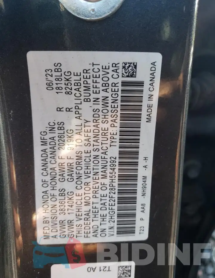 2HGFE2F28PH554992 Photo# 12