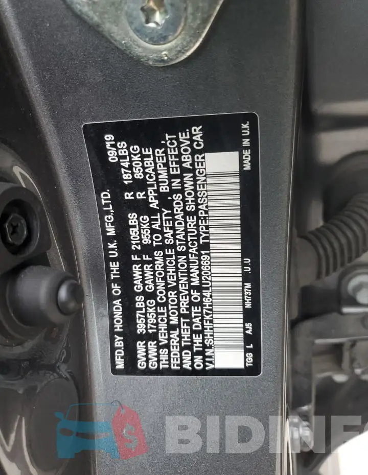 SHHFK7H64LU206691 Photo# 12