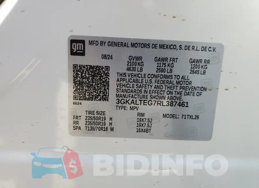 3GKALTEG7RL387461 Photo# 12