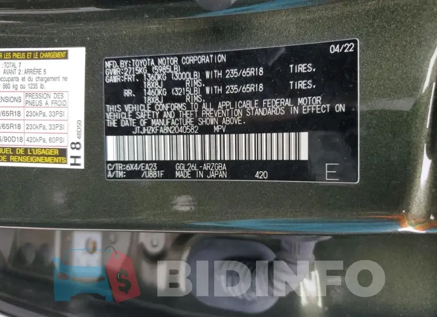 JTJHZKFA8N2040582 Photo# 14