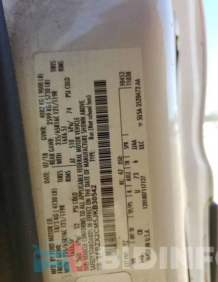 1FBZX2CM5JKB30542 Photo# 13