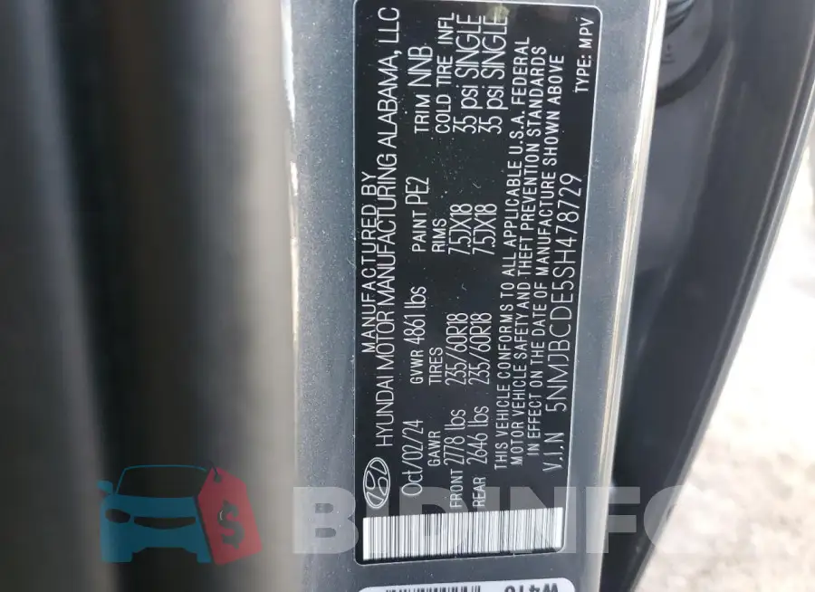 5NMJBCDE5SH478729 Photo# 13