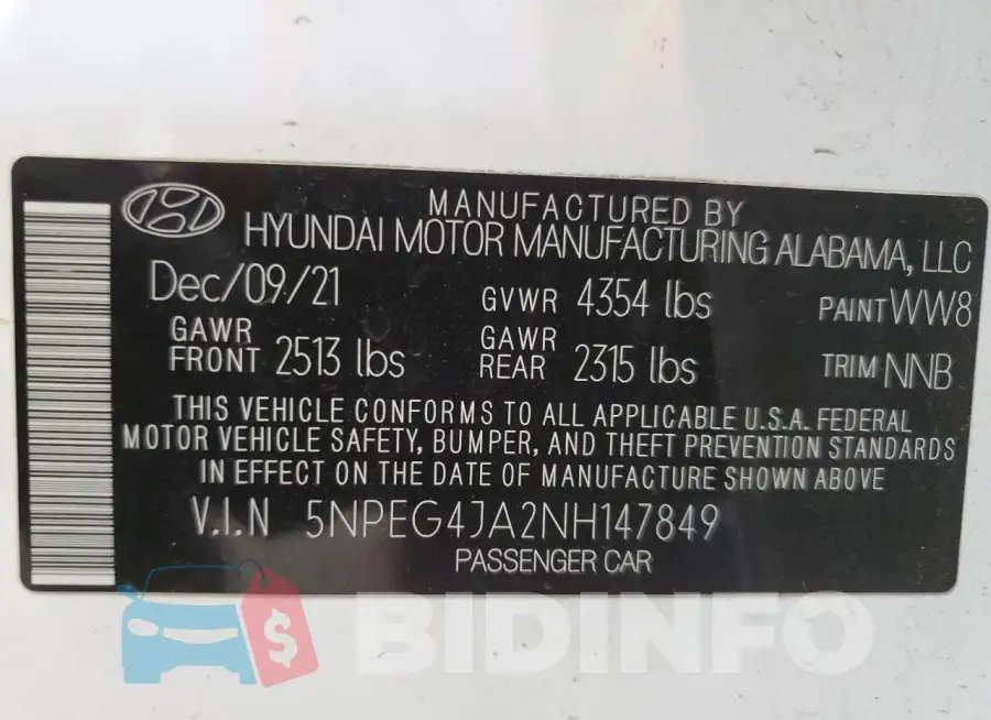 5NPEG4JA2NH147849 Photo# 13