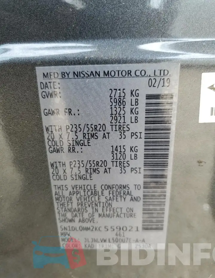 5N1DL0MM2KC559021 Photo# 13