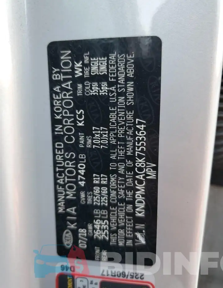 KNDPMCAC8K7553647 Photo# 12
