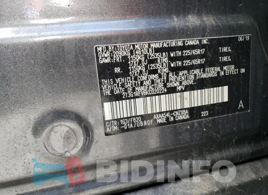 2T3G1RFV6KC020224 Photo# 13