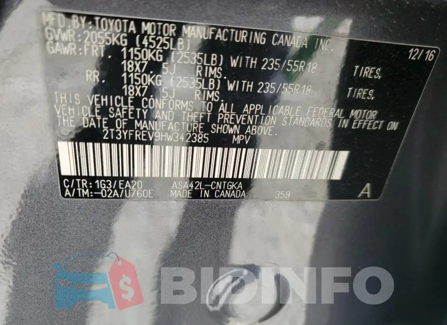 2T3YFREV9HW342385 Photo# 13