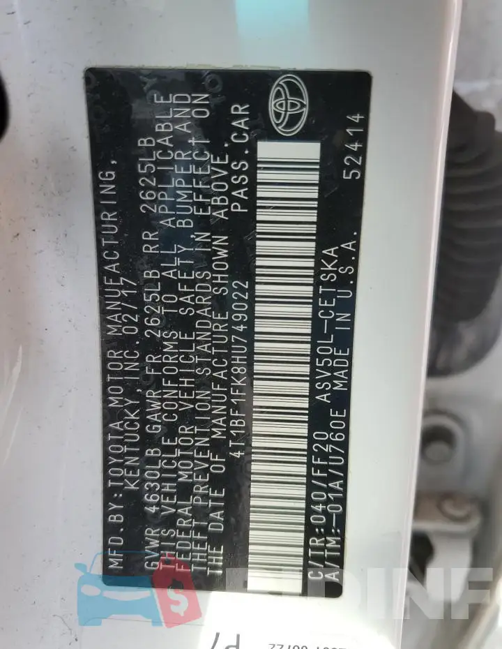 4T1BF1FK8HU749022 Photo# 12