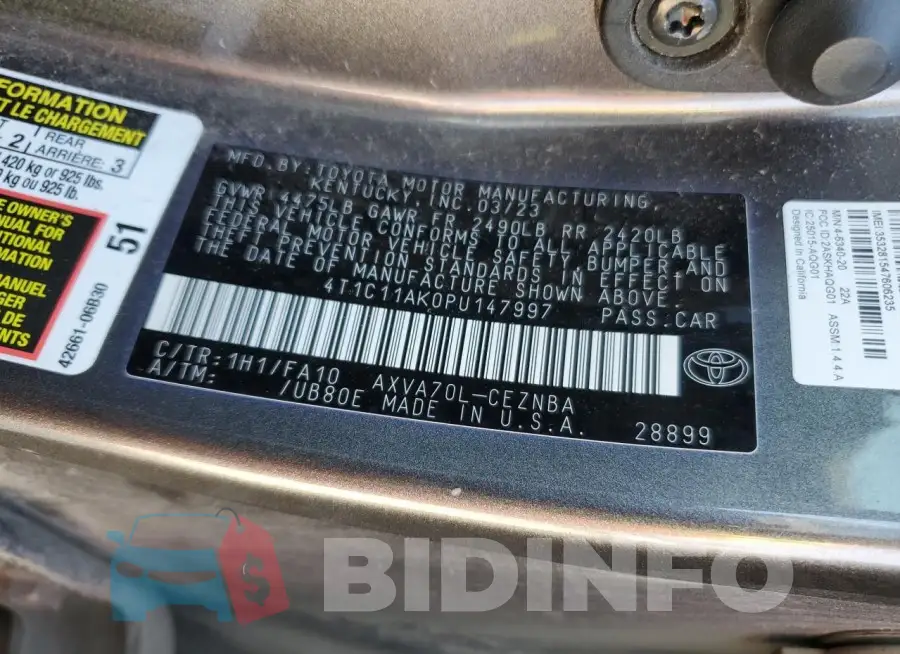 4T1C11AK0PU147997 Photo# 12