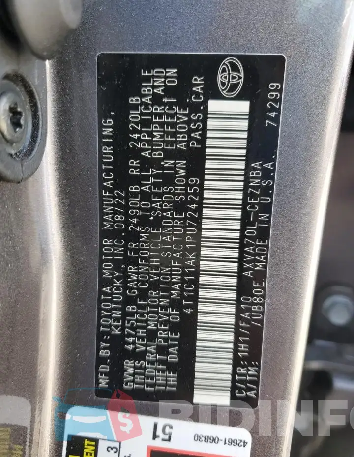 4T1C11AK1PU724259 Photo# 12