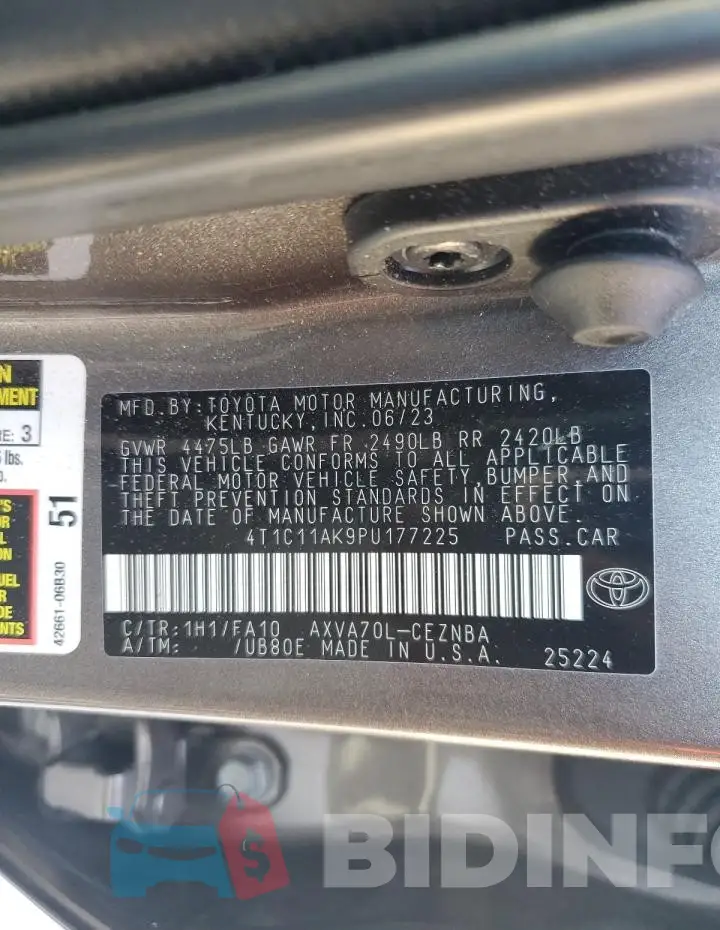 4T1C11AK9PU177225 Photo# 12