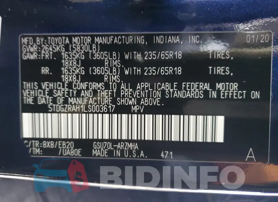 5TDGZRAH1LS003617 Photo# 13