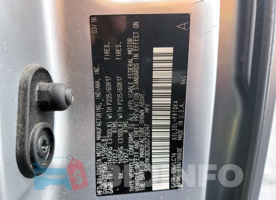 5TDYK3DC2GS728347 Photo# 13