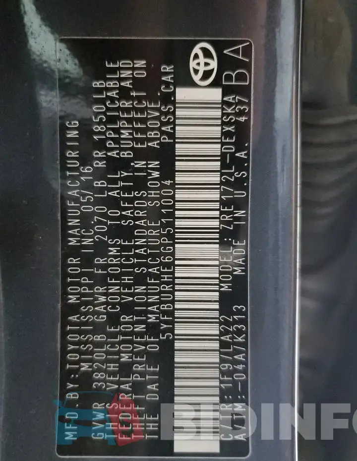 5YFBURHE6GP511004 Photo# 12